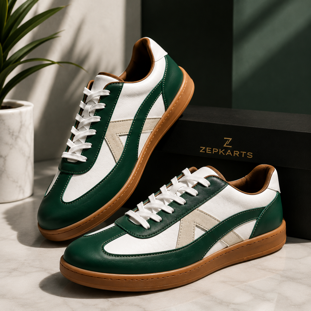 Premium Green & White Casual Sneakers for Men | Stylish Everyday Comfort Shoes